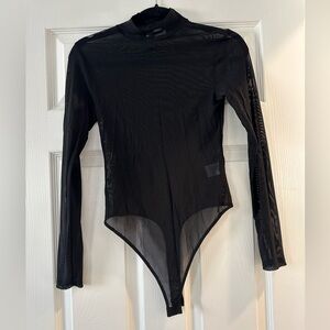 by the way Long Sleeve Mock Neck Mesh Bodysuit in Black